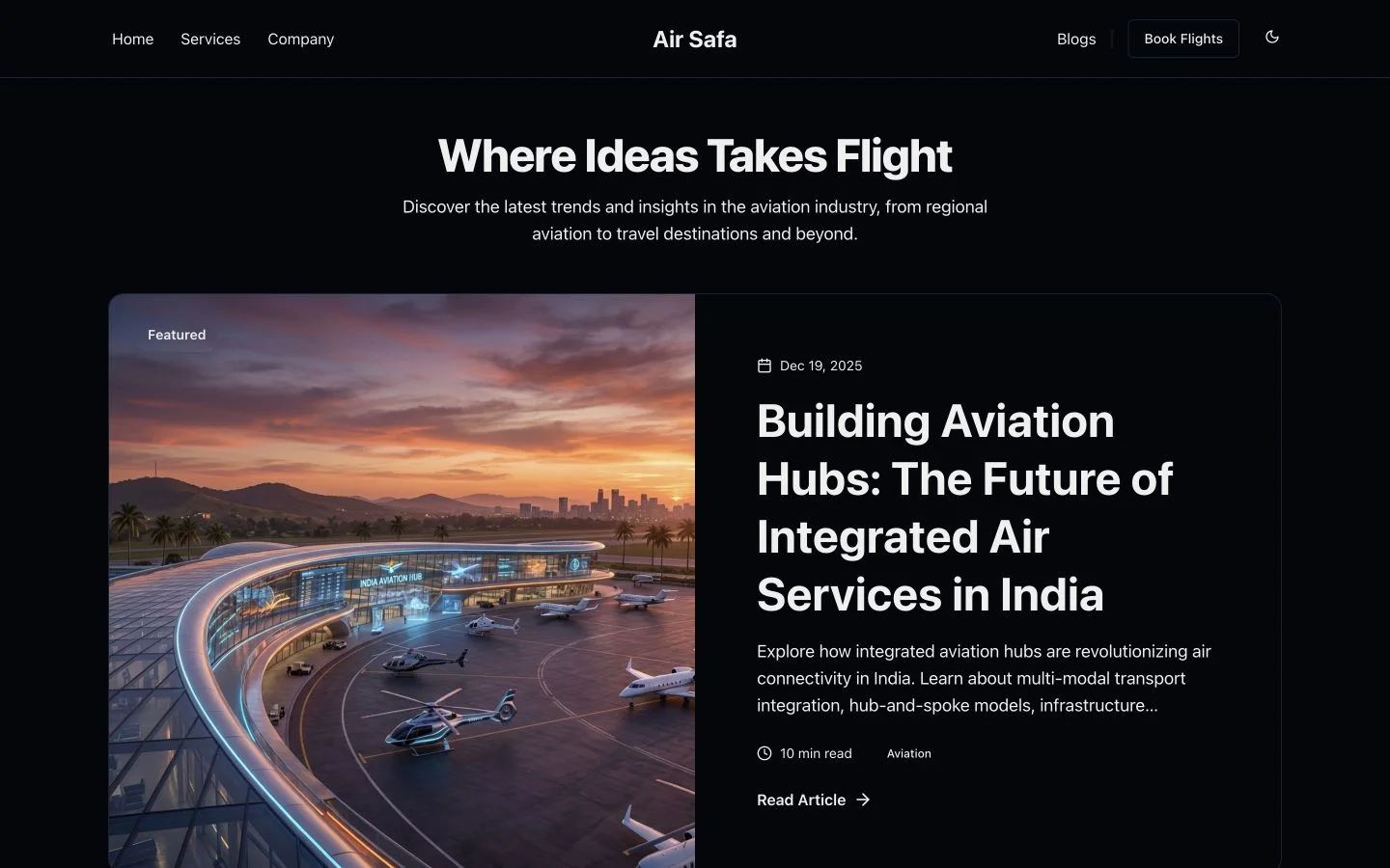 Airsafa aviation blog with a featured article and article listing