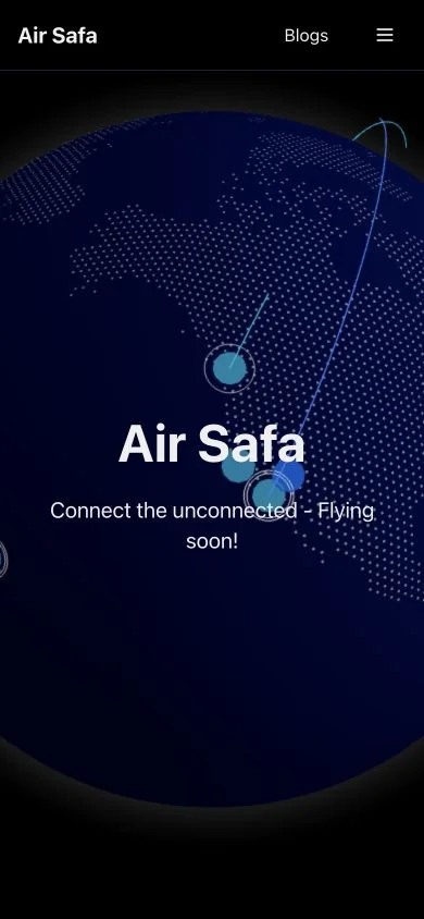 Airsafa globe homepage in its dark mobile layout