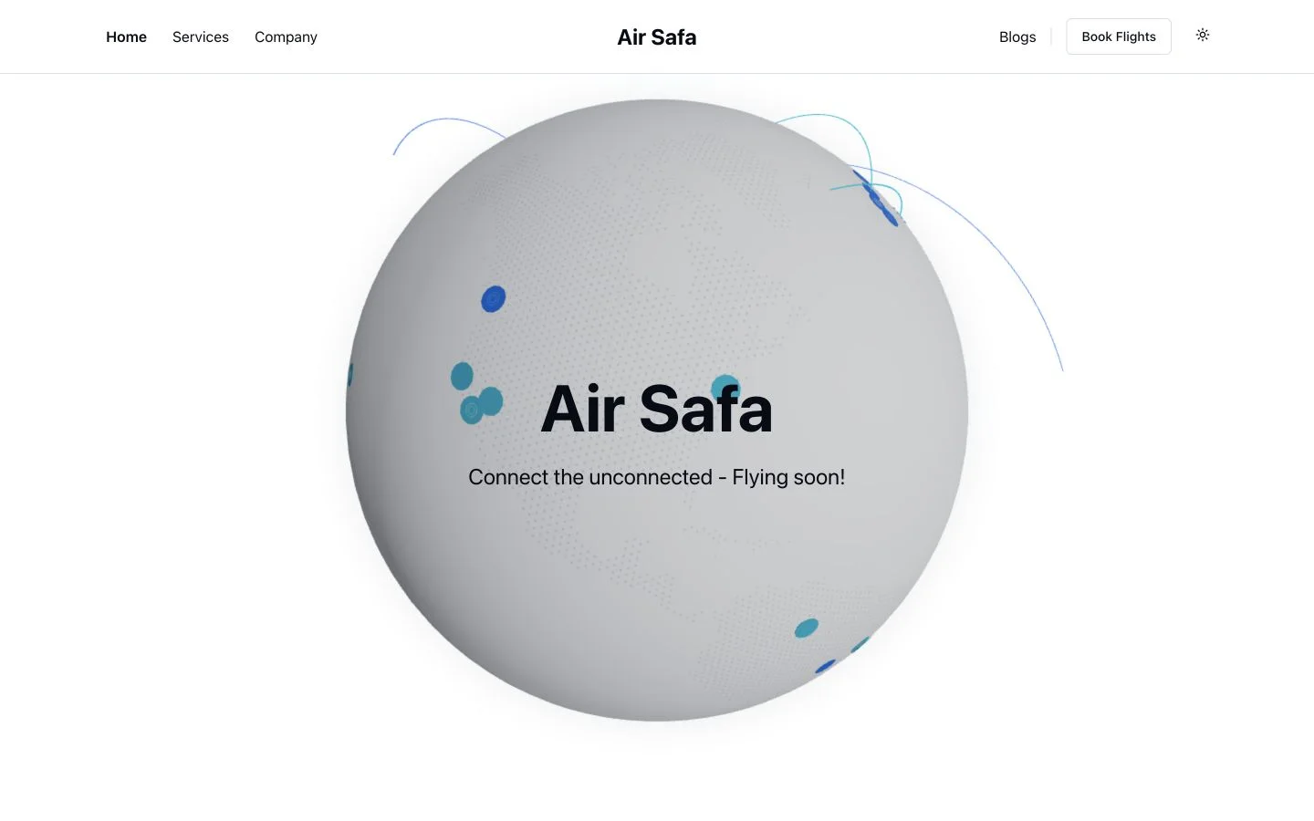 Airsafa globe homepage in its light desktop theme