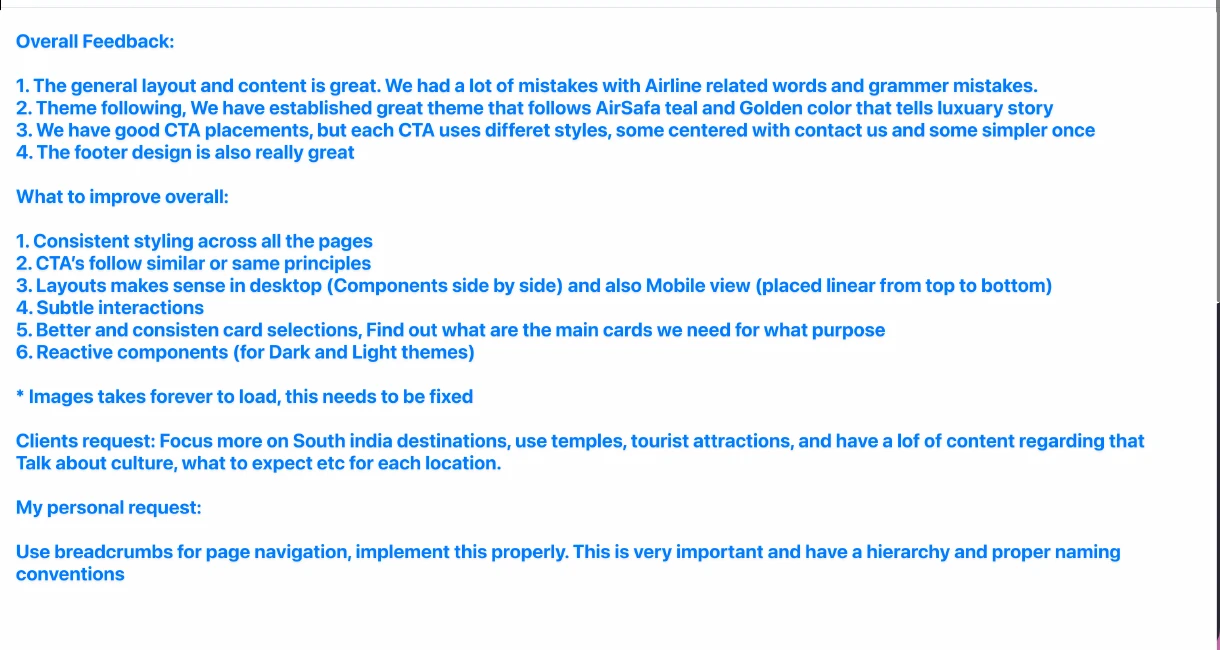 Annotated Airsafa review listing consistency, mobile, theme, image and navigation changes