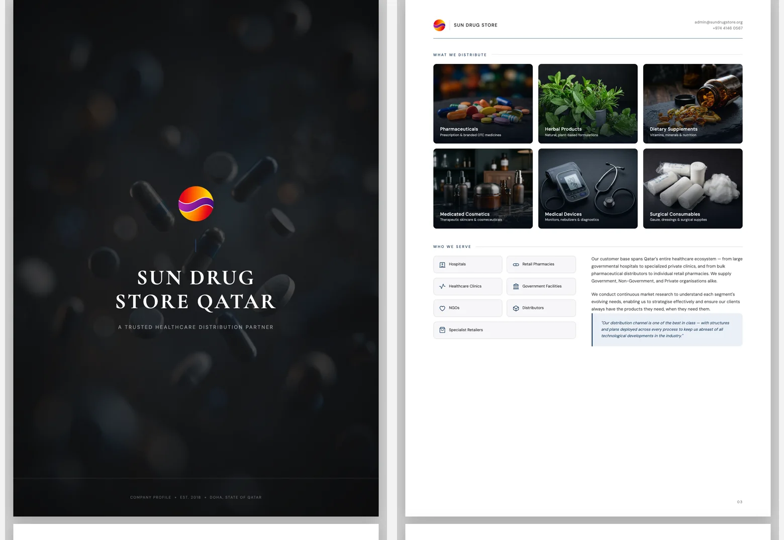 Sun Drug Store company brochure cover and product category page